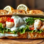 Stjerneskud szendvics friss tenger gyümölcseivel és zöldségekkel