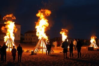 Szent Iván-éj máglyái Skagen partján, dán nyári ünnep