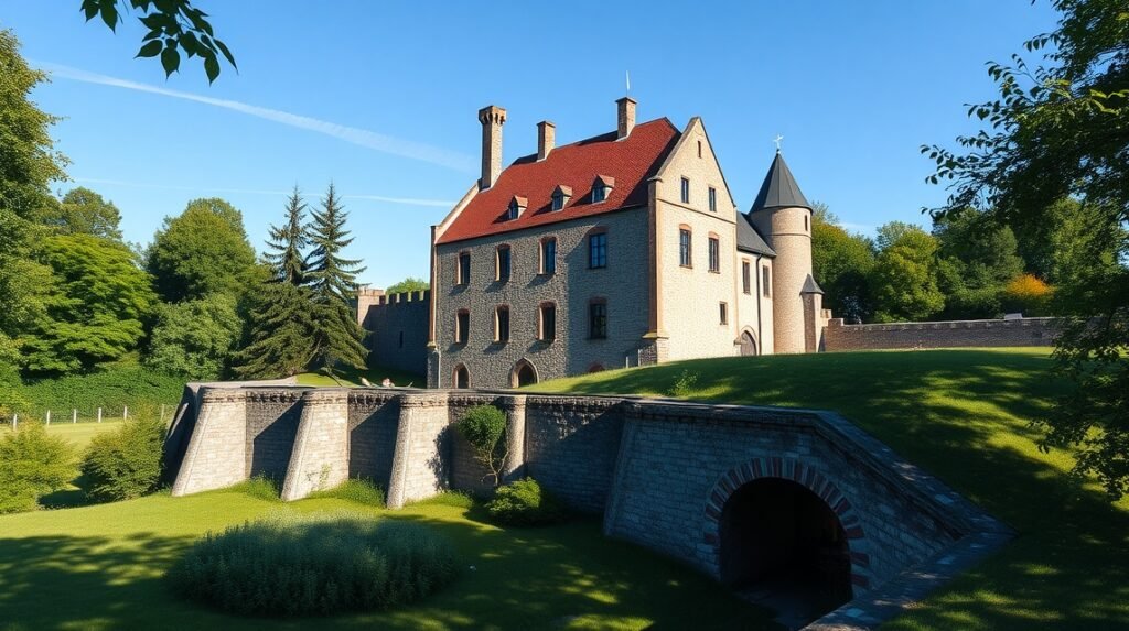 Spøttrup középkori vár látképe Skive közelében Dánia