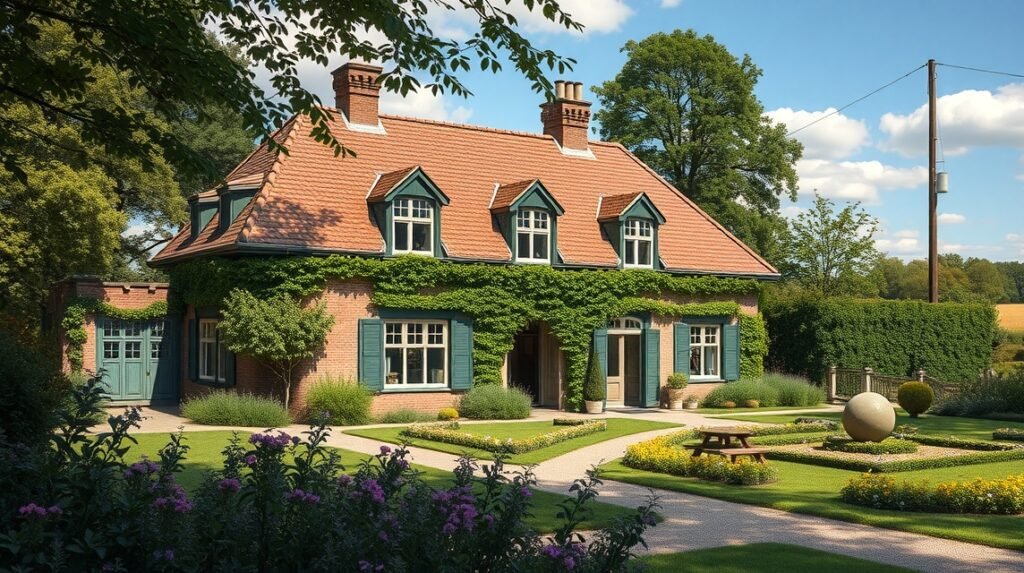 Jenle, Jeppe Aakjær költő otthona Skive közelében virágos kertek között.