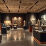 Skive Múzeum belső tere művészeti kiállítással és szobrokkal.