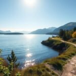 Séta a Skive-fjord partján, gyönyörű táj és vízparti kilátás