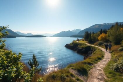 Séta a Skive-fjord partján, gyönyörű táj és vízparti kilátás