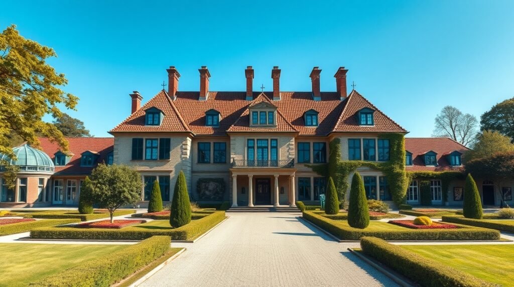 Skive Staarup Hovedgaard udvarház gyönyörű épülete és kertrészletei.