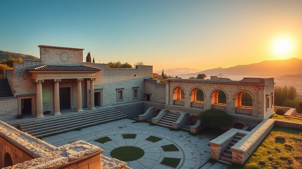 Milreu római villa romjai, Faro, Portugália naplementében