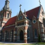 A Szent Mihály-templom gyönyörű architektúrája Slagelse városában.