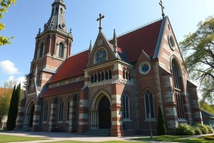 A Szent Mihály-templom gyönyörű architektúrája Slagelse városában.