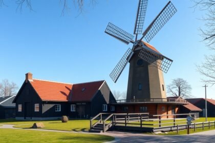 A Skovsgaard Malom- és Pékmúzeum szélmalma Slagelse-ben, Dánia.