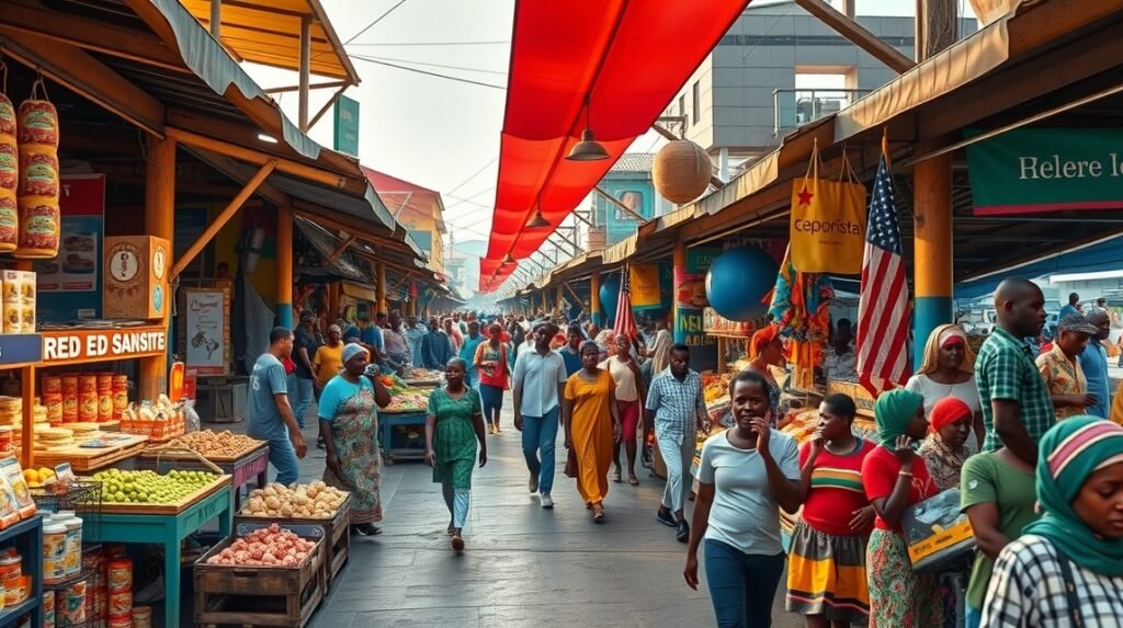 Forgatag az Eko Piacon Doualában - színek és kultúra