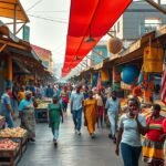 Forgatag az Eko Piacon Doualában - színek és kultúra