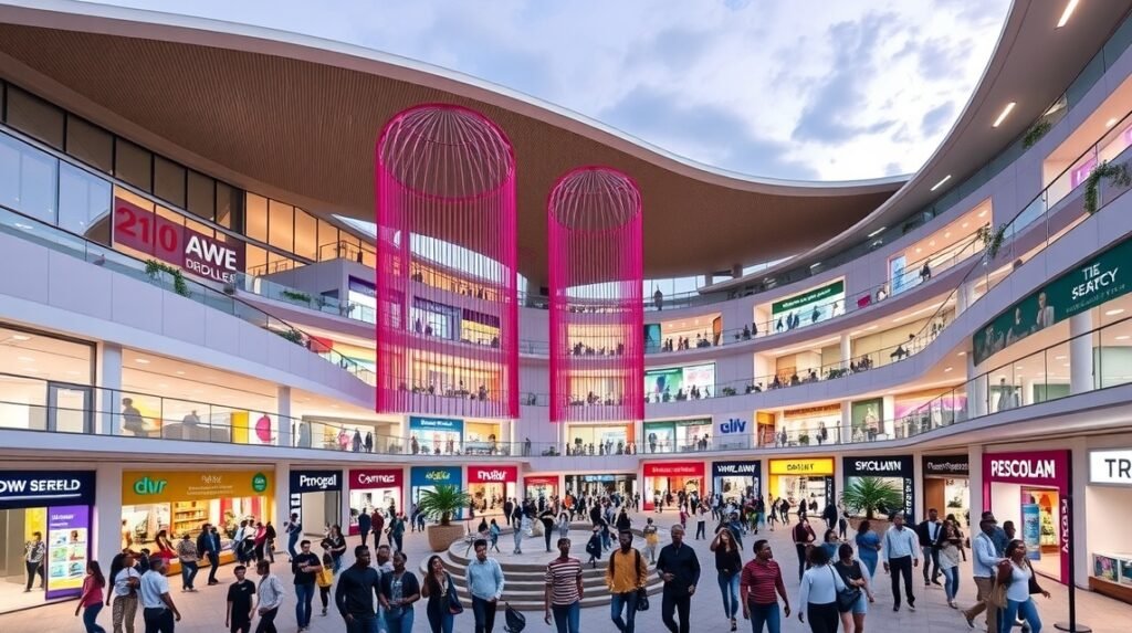 A Douala Grand Mall modern bevásárlóközpont belső látképe