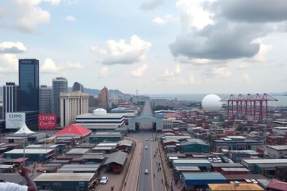 Douala város panoráma, Közép-Afrika gazdasági központja.
