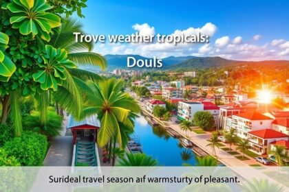 Douala város látképe a trópusi időjárásban