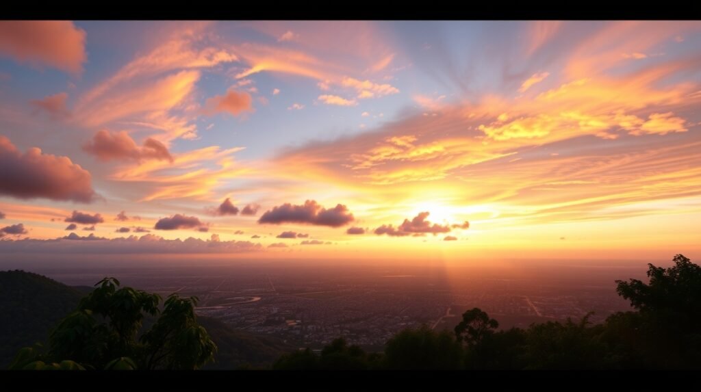 Lenyűgöző naplemente a Mont Fébé hegyről Yaoundé városára