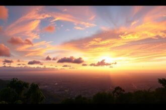 Lenyűgöző naplemente a Mont Fébé hegyről Yaoundé városára