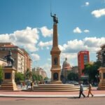 Yaoundé Függetlenség tere emlékművei és helyi élet