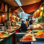 Helyi kifőzde ételek Yaoundé városában, Kamerunban.