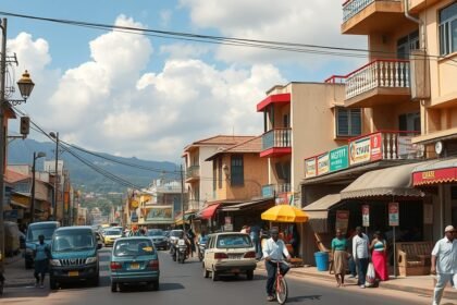 Yaoundé forgalmas utcája kameruni fővárosban