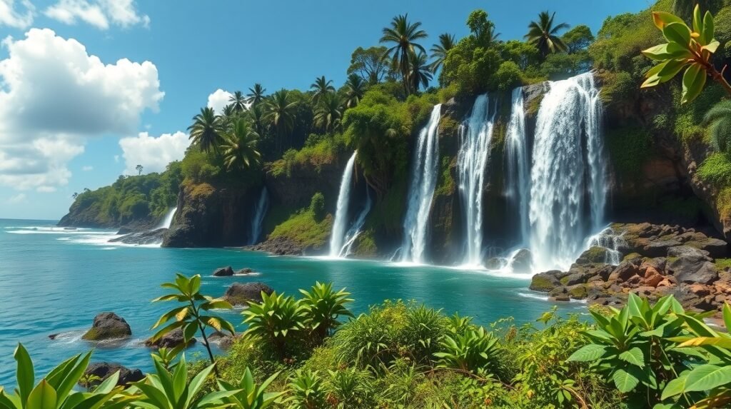 Lobé-vízesés, amely a tengerbe zuhan Kribi közelében