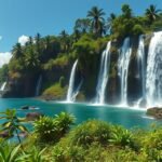 Lobé-vízesés, amely a tengerbe zuhan Kribi közelében