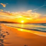 Lenyűgöző naplemente a Grand Batanga strandon Kribiben, Kamerunban.