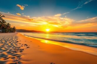 Lenyűgöző naplemente a Grand Batanga strandon Kribiben, Kamerunban.