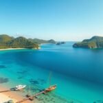 Londji-öböl idilli tája, türkiz víz és zöld dombok