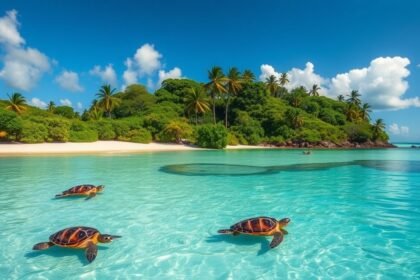 Teknősök a Kribi Teknős-sziget kristálytiszta vizében