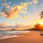 Mile 6 Beach naplemente pálmafákkal és homokos parttal Limbében