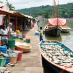 Idenau kikötője friss füstölt halakkal és helyi piacokkal Limbében