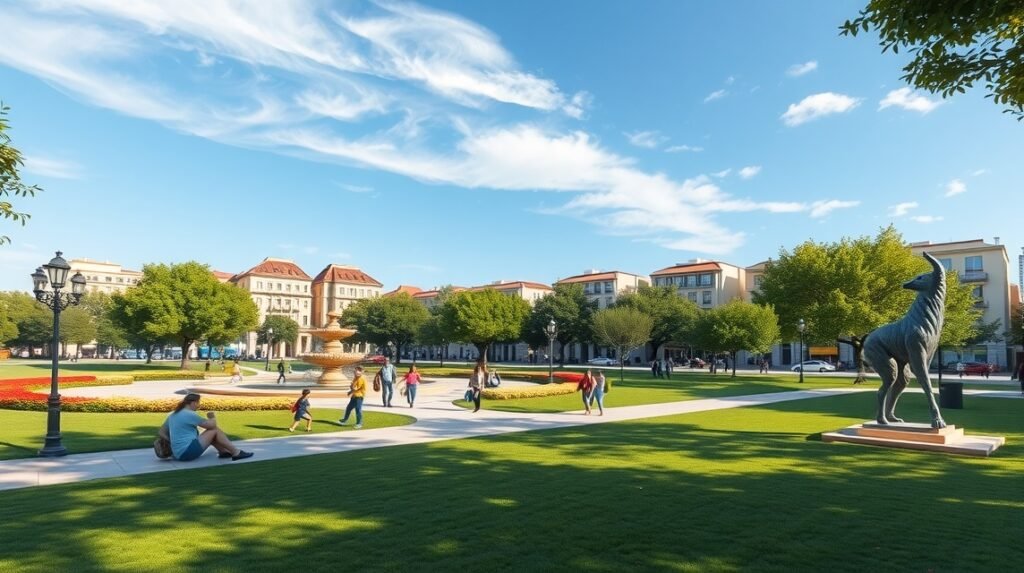 Bertoua városi park, Place des Fêtes, zöld területek és sétányok