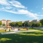 Bertoua városi park, Place des Fêtes, zöld területek és sétányok