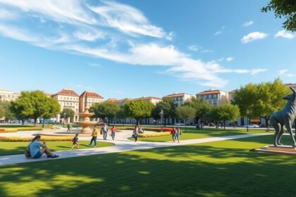 Bertoua városi park, Place des Fêtes, zöld területek és sétányok