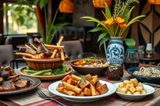 Bertoua ínycsiklandó vadhús és manióka ételek, gazdag színekben