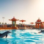 Delfinek ugranak a Zoomarine vízi vidámparkban Albufeirában.