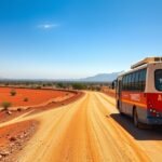 Busz közlekedés betonjárdán Bertouában, Kamerunban készült