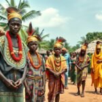 A Gbaya nép hagyományos öltözetben, Bertoua közelében, Kamerunban.