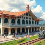 Meng vasútállomás Tibati közelében, gyönyörű építészettel.