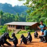 Csimpánzok a Sanaga-Yong Csimpánzmentő Központban, Bélabo közelében.