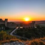 A Paderne vára naplementében, panorámás kilátással az Algarve vidékre.