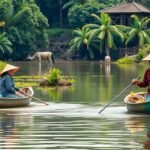 Hagyományos halászati jelenet a Bélabo folyón, helyi halászokkal.