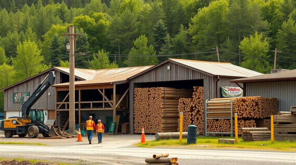 Helyi fafeldolgozó üzem Bélabóban, modern gépekkel és faanyaggal.