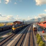 Bélabo vasúti csomópont Észak és Dél között, vonatok és infrastruktúra