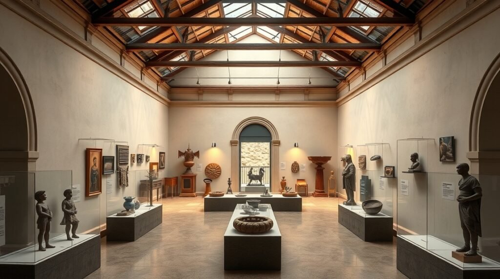 Régészeti Múzeum kiállítása Albufeirában, műtárgyak és restaurált mozaikok.