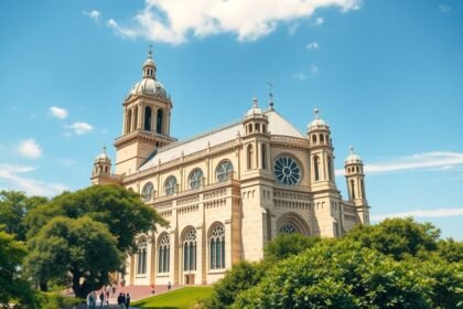 A Notre Dame Katedrális Batouriban, lenyűgöző építészeti részletekkel.