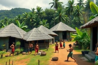 Baka pigmeus közösségek Batouriban, erdei élet és hagyományok.