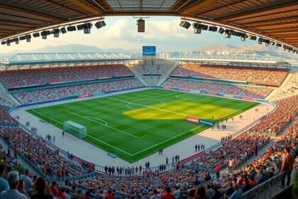 A helyi foci stadion Batouriban, tele lelkes szurkolókkal és élettel.