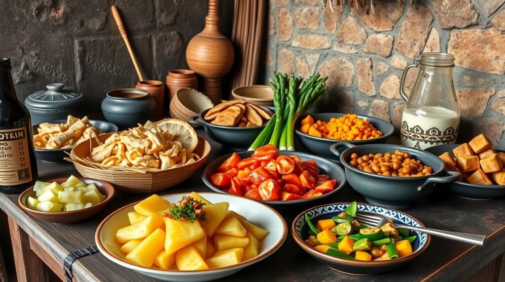 Maniókából készült tradicionális egytálételek és köretek Batouriból.