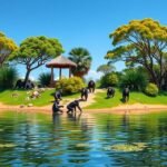 Pongo Songo csimpánzsziget Edéa közelében, gyönyörű tájjal és játékos csimpánzokkal