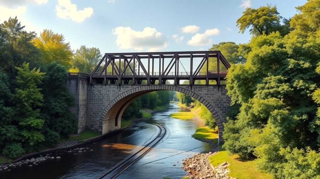 Régi vasúti híd Edéában, gyönyörű folyóparti panorámával